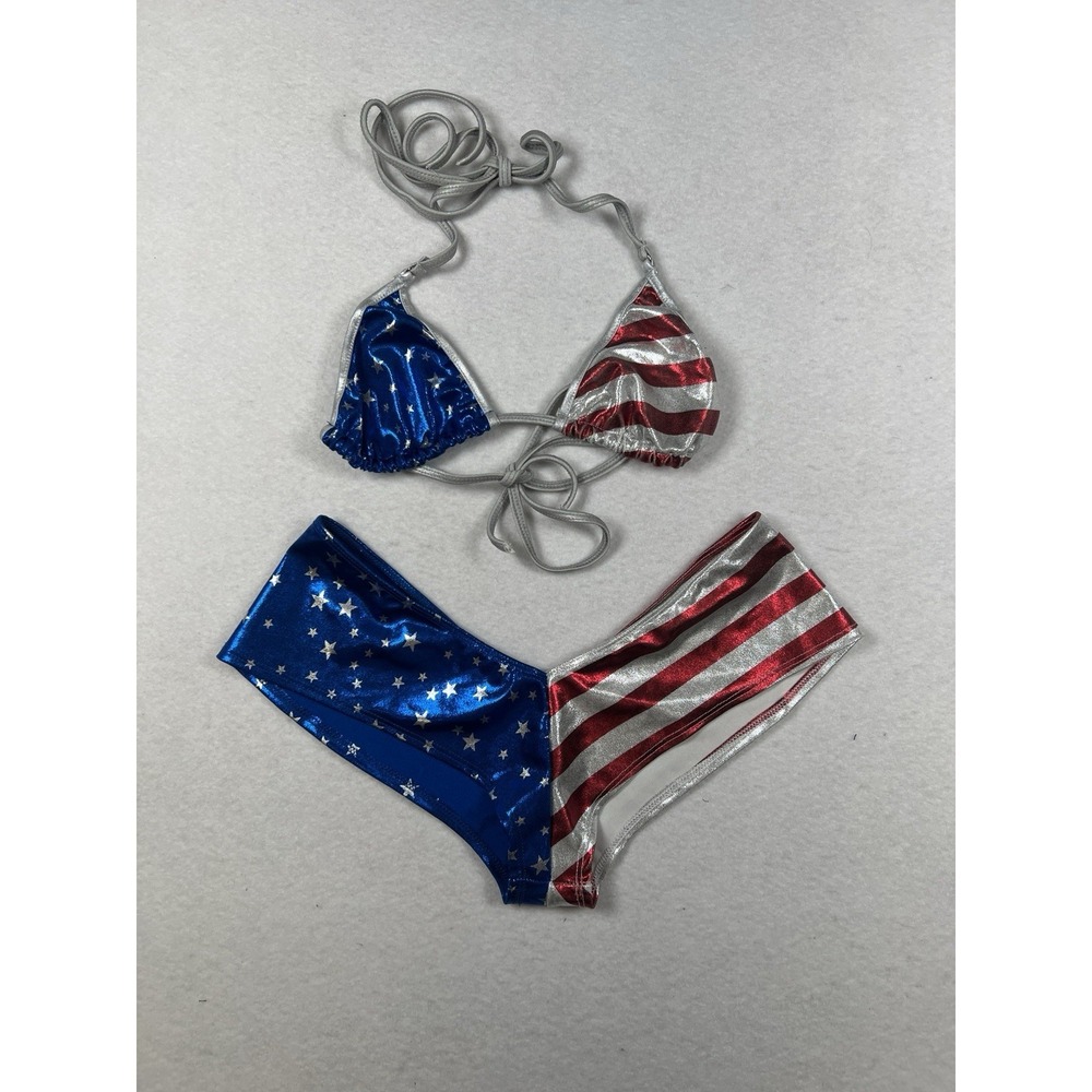 Vintage 90s Y2K Patriotic Wicked Temptations High Cut String Bikini Made In USA
